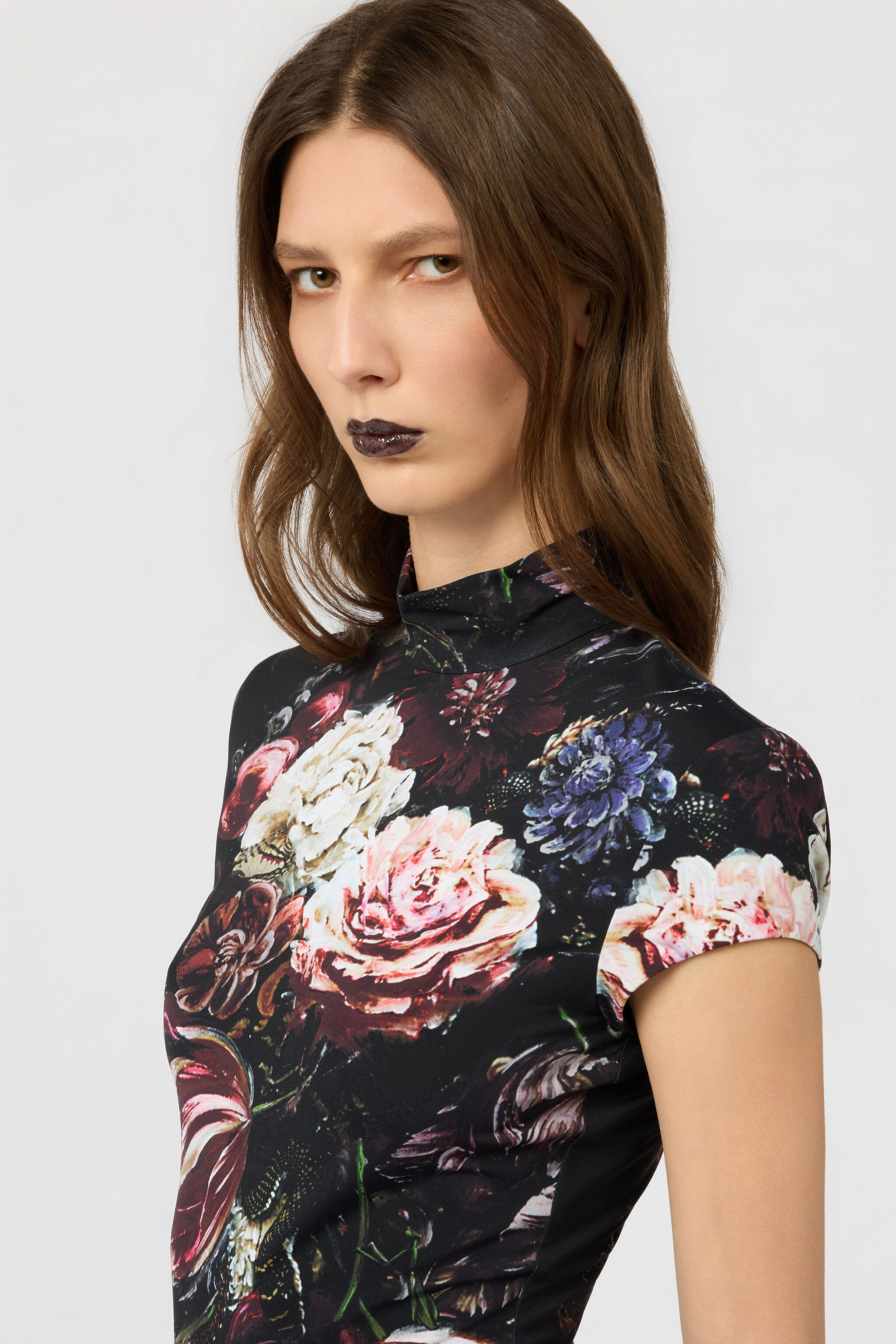 RC Fiammingo Flowers Print Top BLACK/PINK XWT611-LNT77