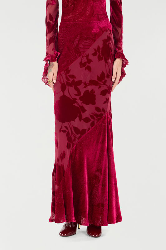 RC Long Skirt With Rose And Python Pattern Red UKT301-VNN56