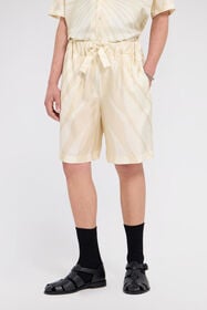 RC Ray Of Gold Print Silk Shorts Ivory TRT270-4QO25