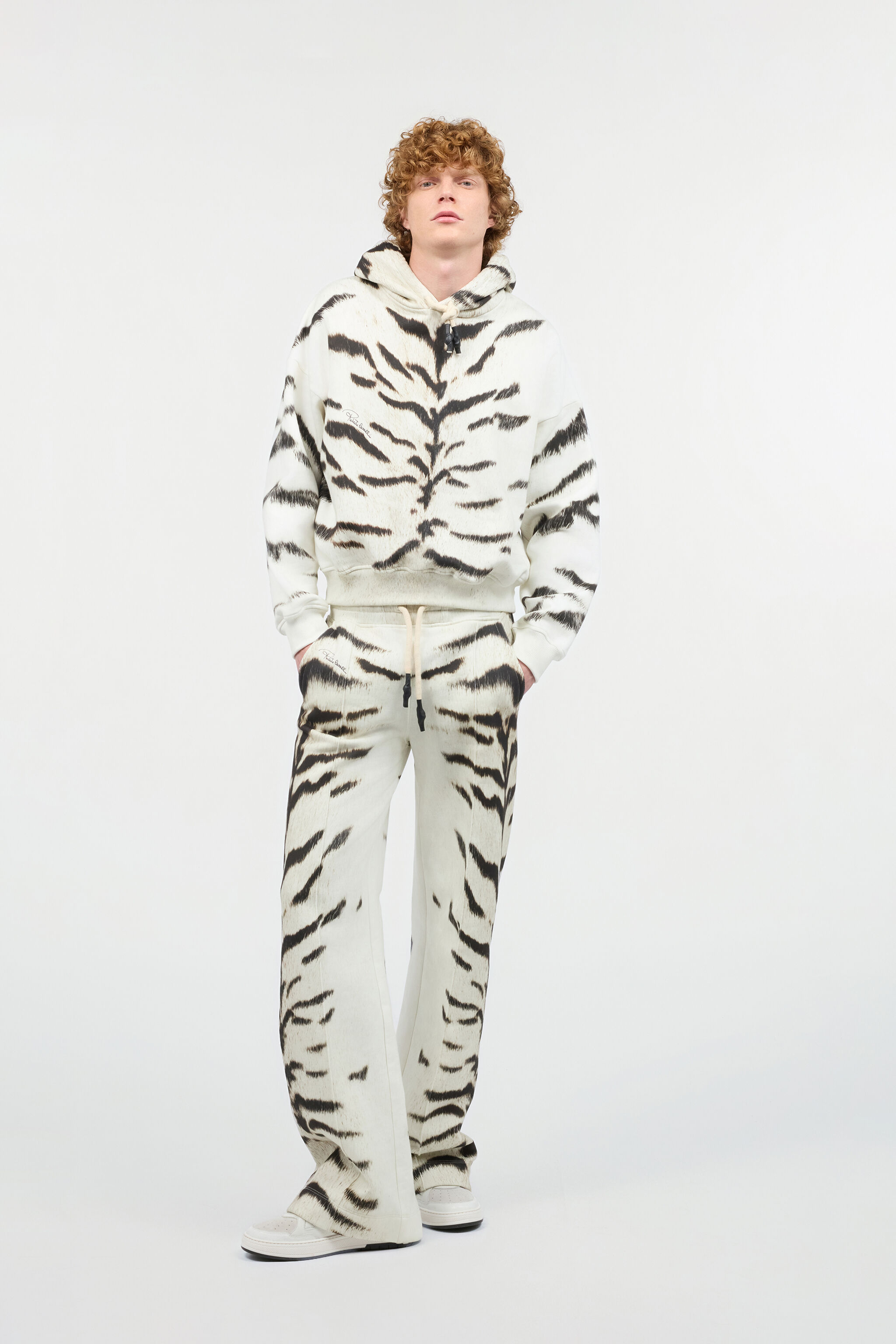 Man Sports Pants With White Tigresse OGAT X Roberto Cavalli Print