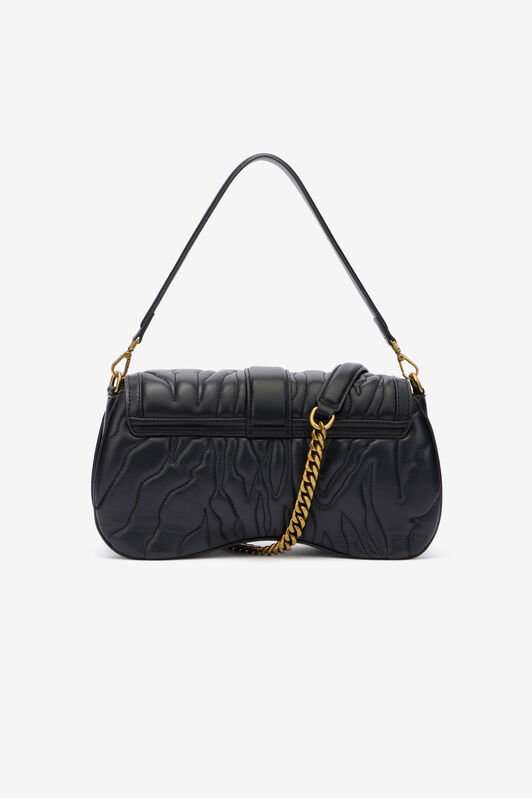 JC Black Quilted Shoulder Bag with Snake Buckle BLACK UFB028-UF397