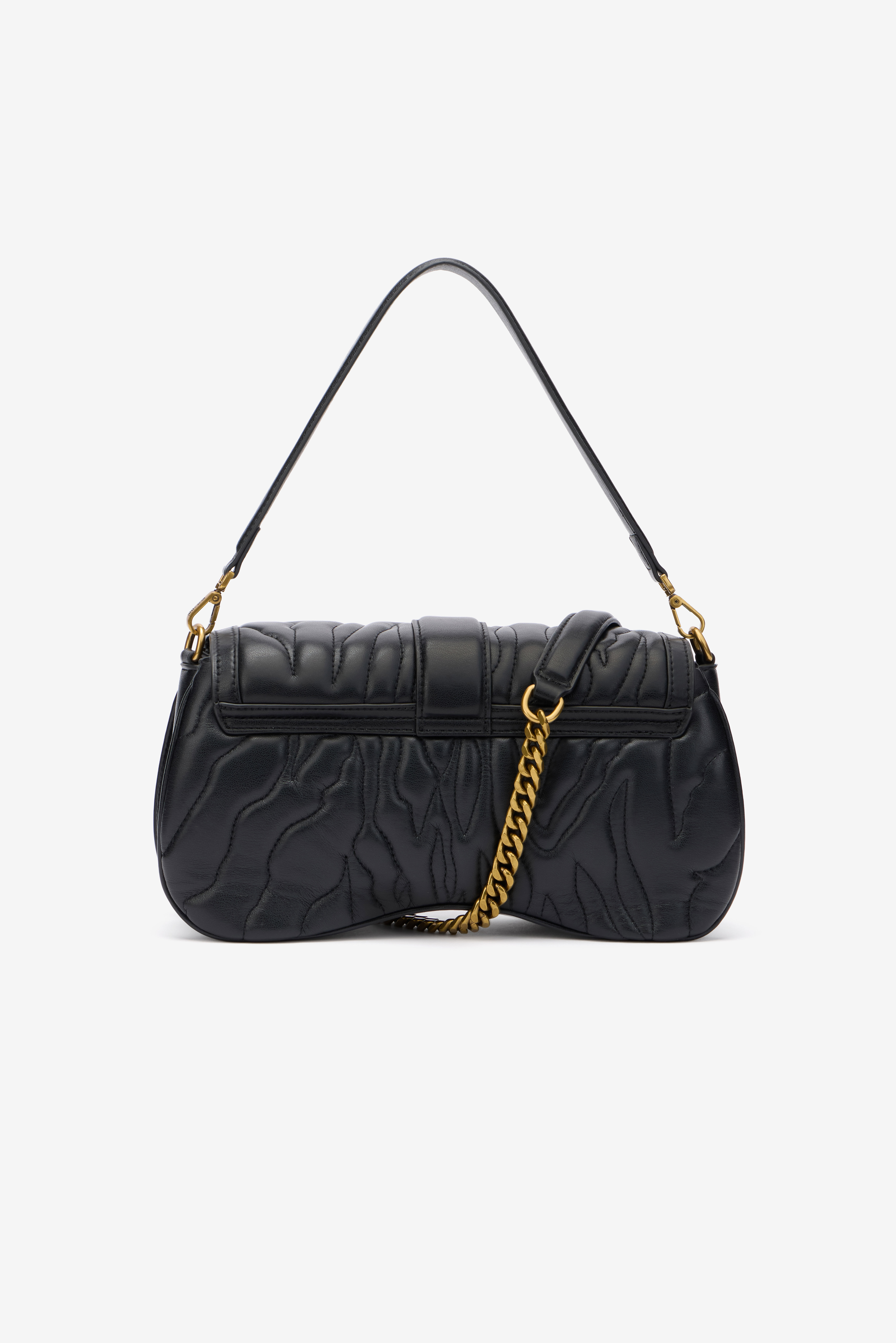 JC Black Quilted Shoulder Bag with Snake Buckle BLACK UFB028-UF397