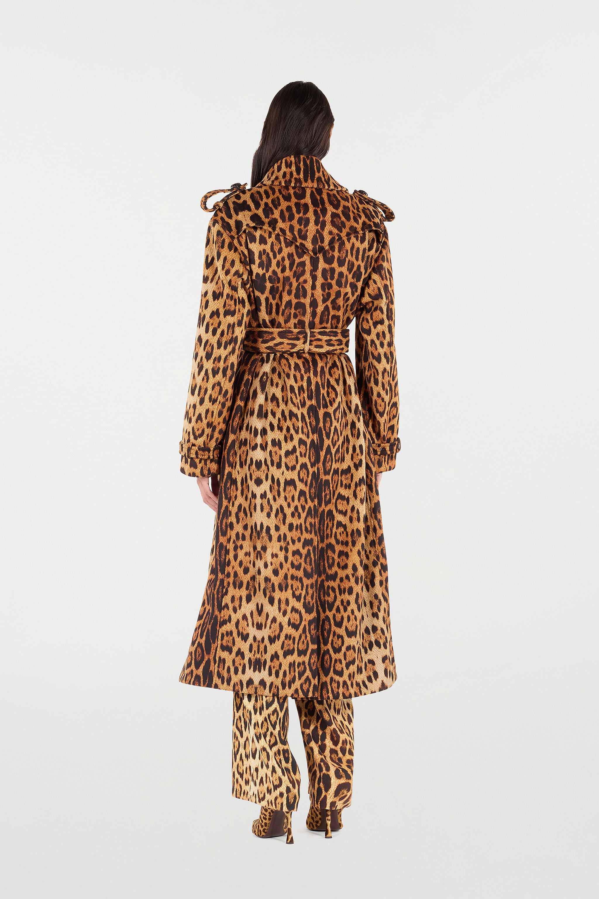 Long Trench Coat With Jaguar Skin Print in Brown for Women