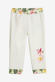 JU Pantalon Avec Fleurs Et Monogramme RC MILKY WHITE UJT222-CF050