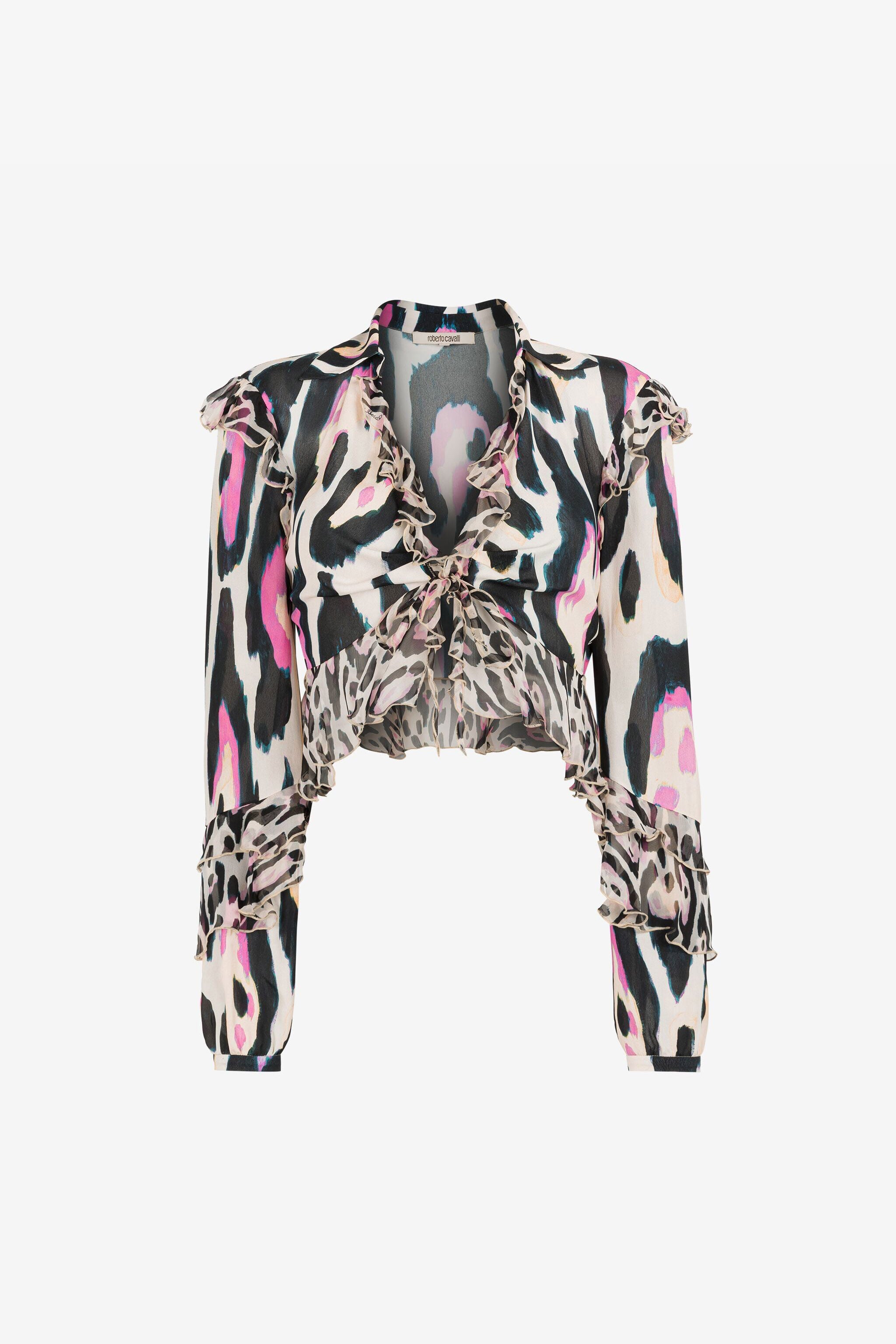 RC Crop top con ruches e stampa Jaguar ROSA QKT703-FVF54