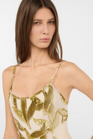 RC Robe Extra-longue Ivoire Transparente à Motif Feuillage RC Robe Extra-longue Ivoire Transparente à Motif Feuillage IVORY WWT130-FC007