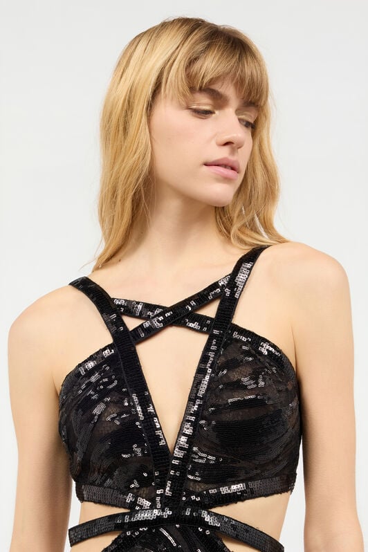 JC See-Through Dress With Sequined Zebra Pattern JC See-Through Dress With Sequined Zebra Pattern Black UFT182-UF248
