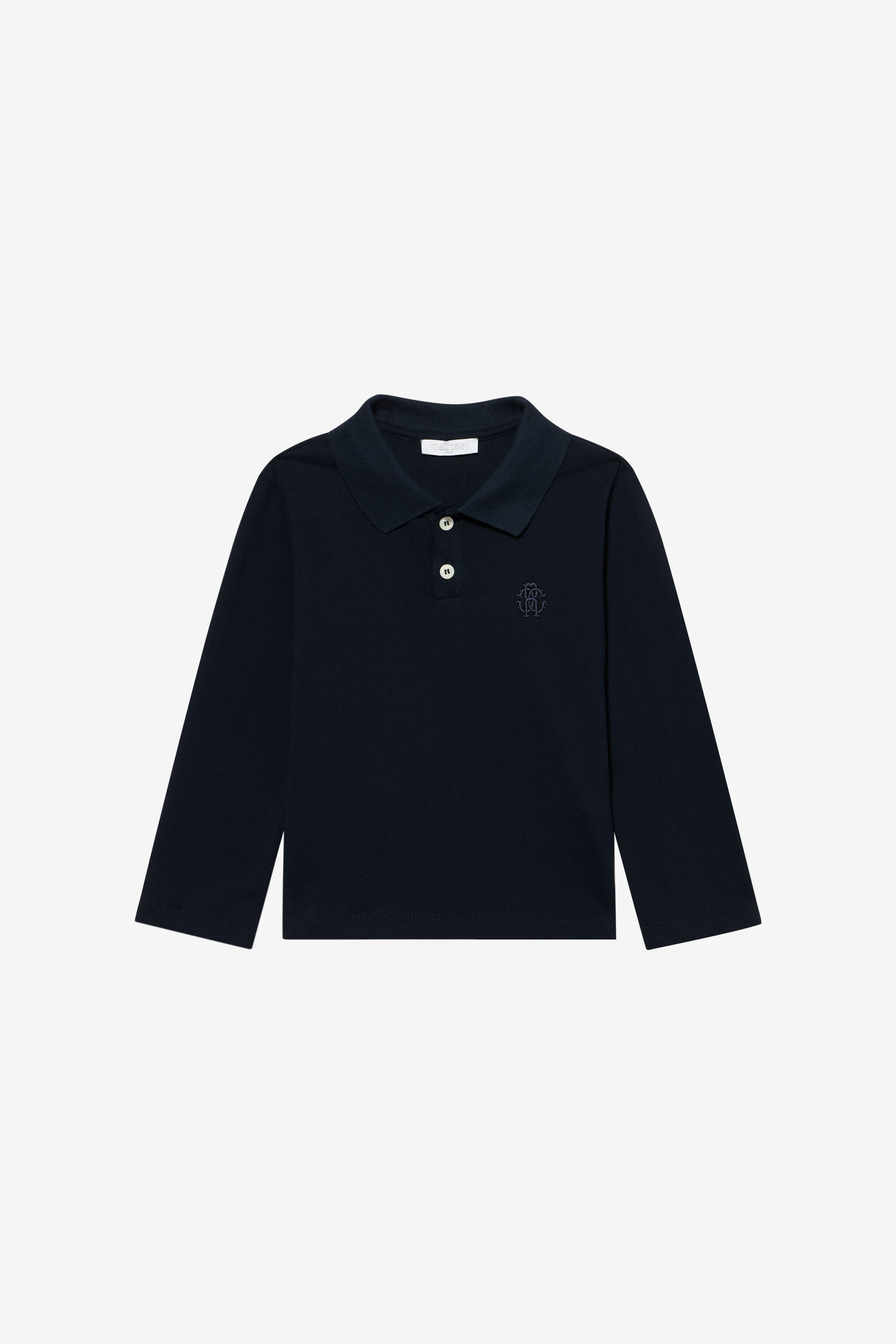 JU Navy Long Sleeve Polo With Embroidered Monogram JU Navy Long Sleeve Polo With Embroidered Monogram BLUE MEDVL XJT62G-KB009