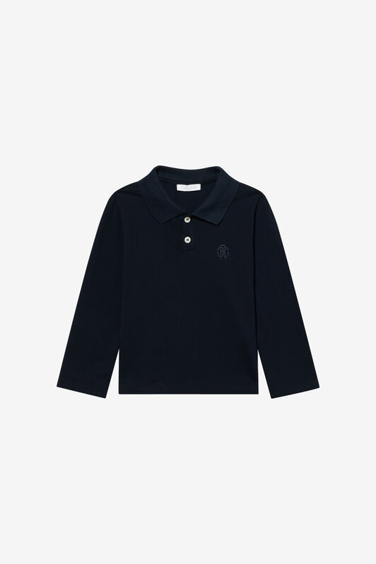 JU Navy Long Sleeve Polo With Embroidered Monogram JU Navy Long Sleeve Polo With Embroidered Monogram BLUE MEDVL XJT62G-KB009