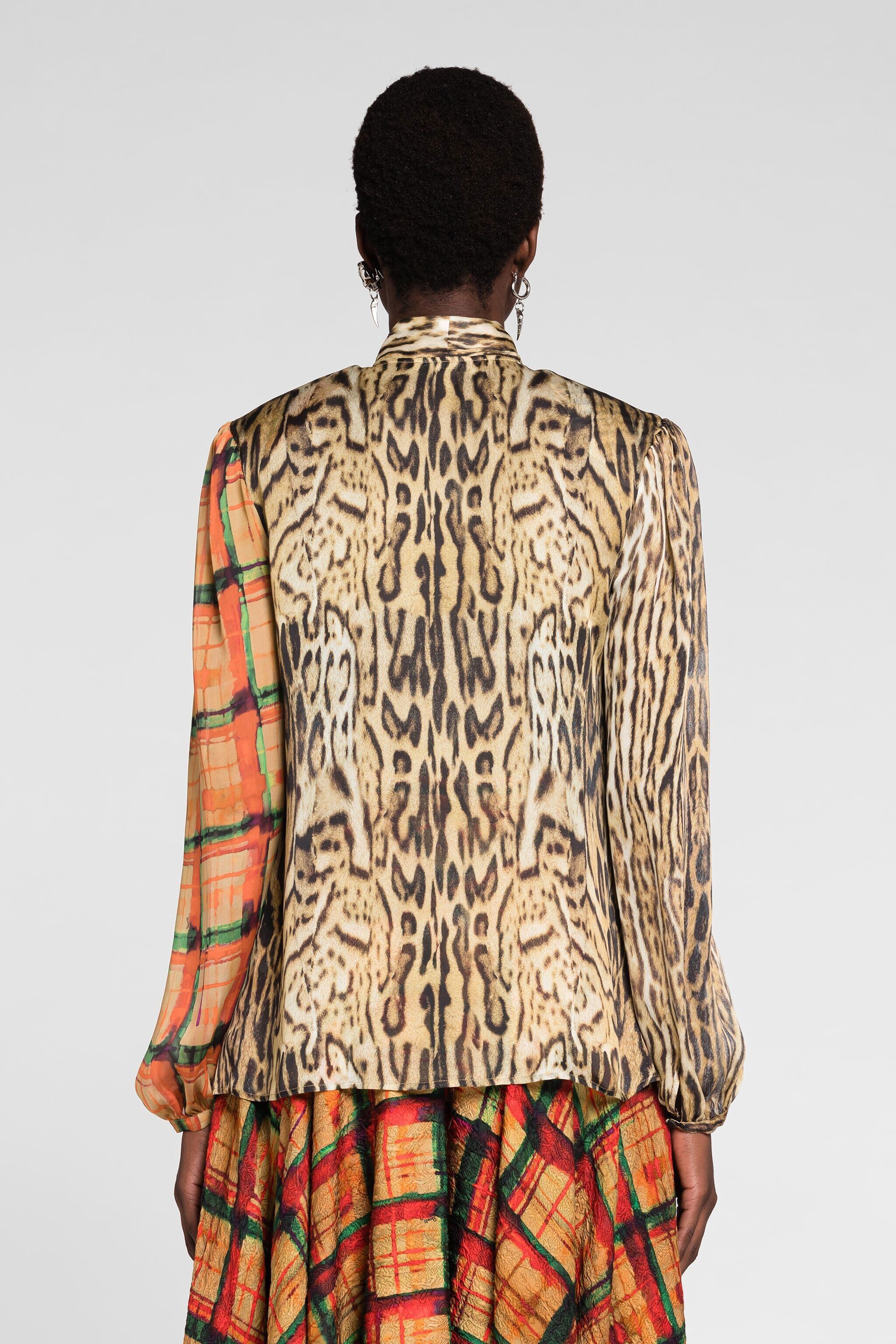 RC Ocelot And Tartan-Print Tie-Neck Top NATURALE/NATURALE PKT705-CTE37