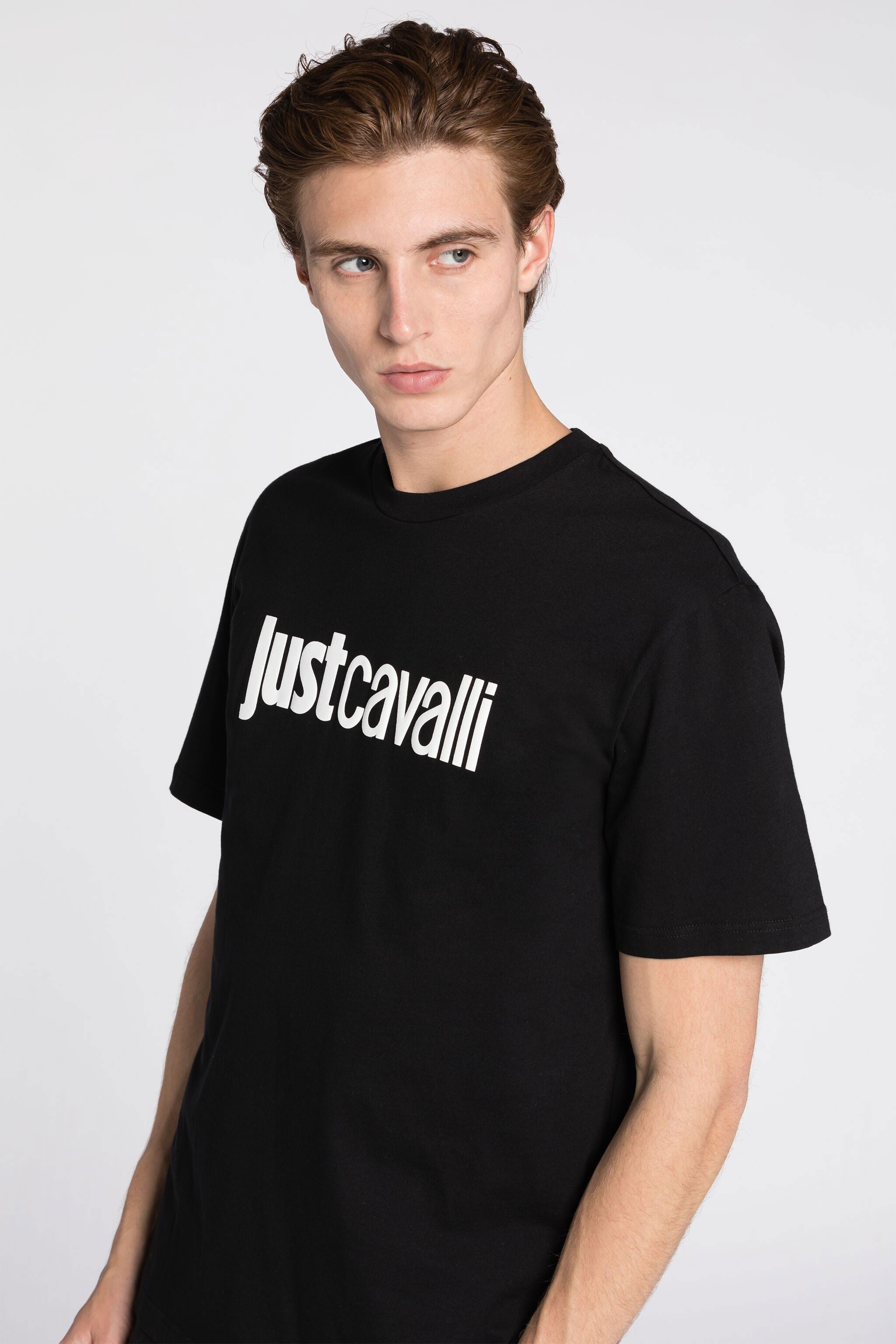 JC Just Cavalli Logo-Print Cotton T-Shirt JC Just Cavalli Logo-Print Cotton T-Shirt BLACK Q61271-Q0174