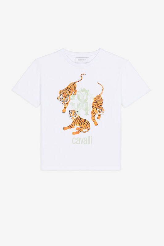 JU T-Shirt mit Tiger-Print Weiß QJT678-JV025
