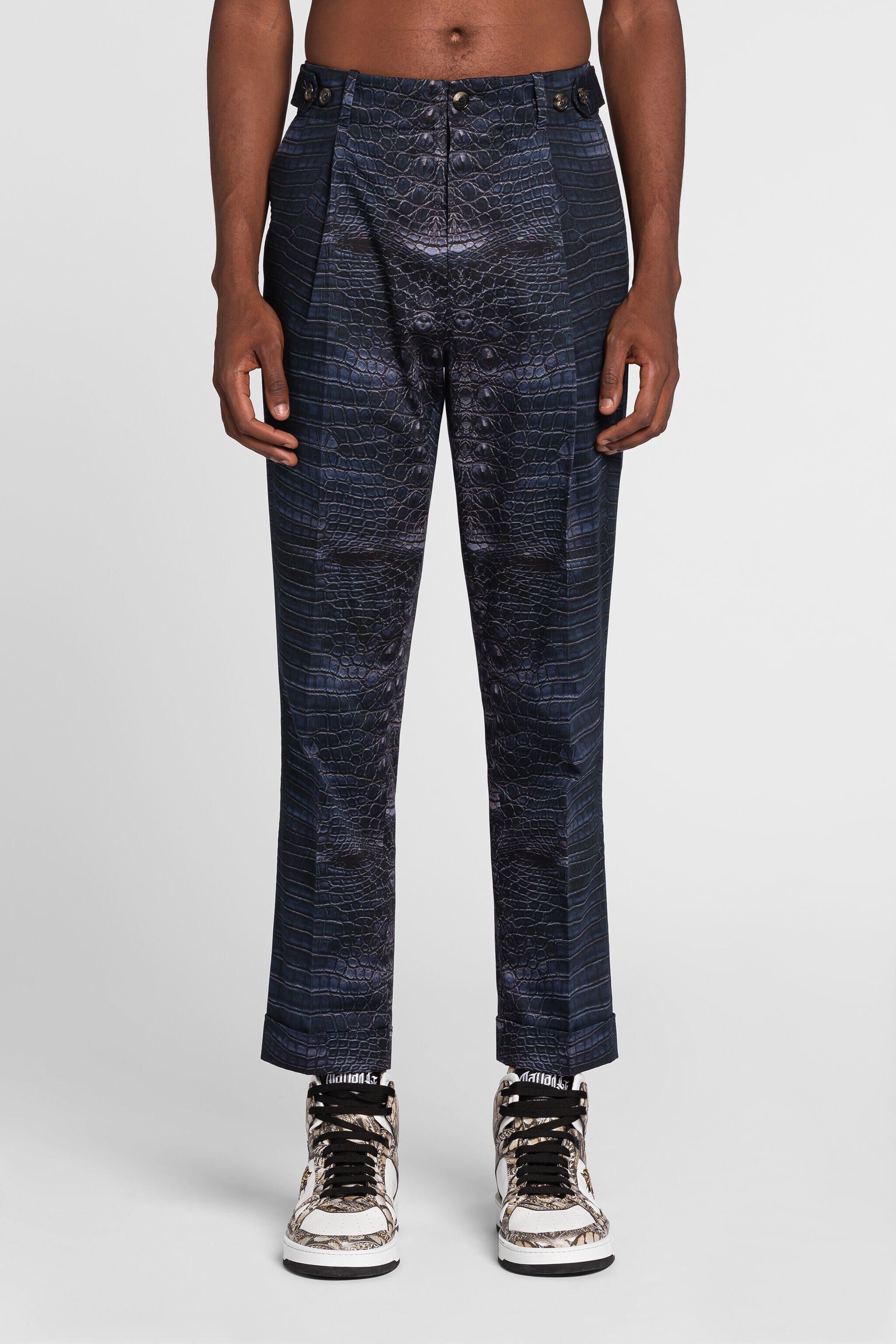 RC Snakeskin-effect tailored trousers RC Snakeskin-effect tailored trousers Dark blue QRT206-1Z011