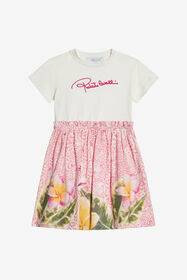 JU Dress With Broderie Anglaise And Printed Skirt MILKY WHITE/PINK UJT10N-JD001