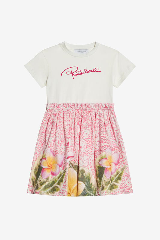JU Dress With Broderie Anglaise And Printed Skirt JU Dress With Broderie Anglaise And Printed Skirt MILKY WHITE/PINK UJT10N-JD001