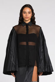 RC Camicia Nera In Seta Con Maniche A Mantella Plissettate Nero QWT703-CC001