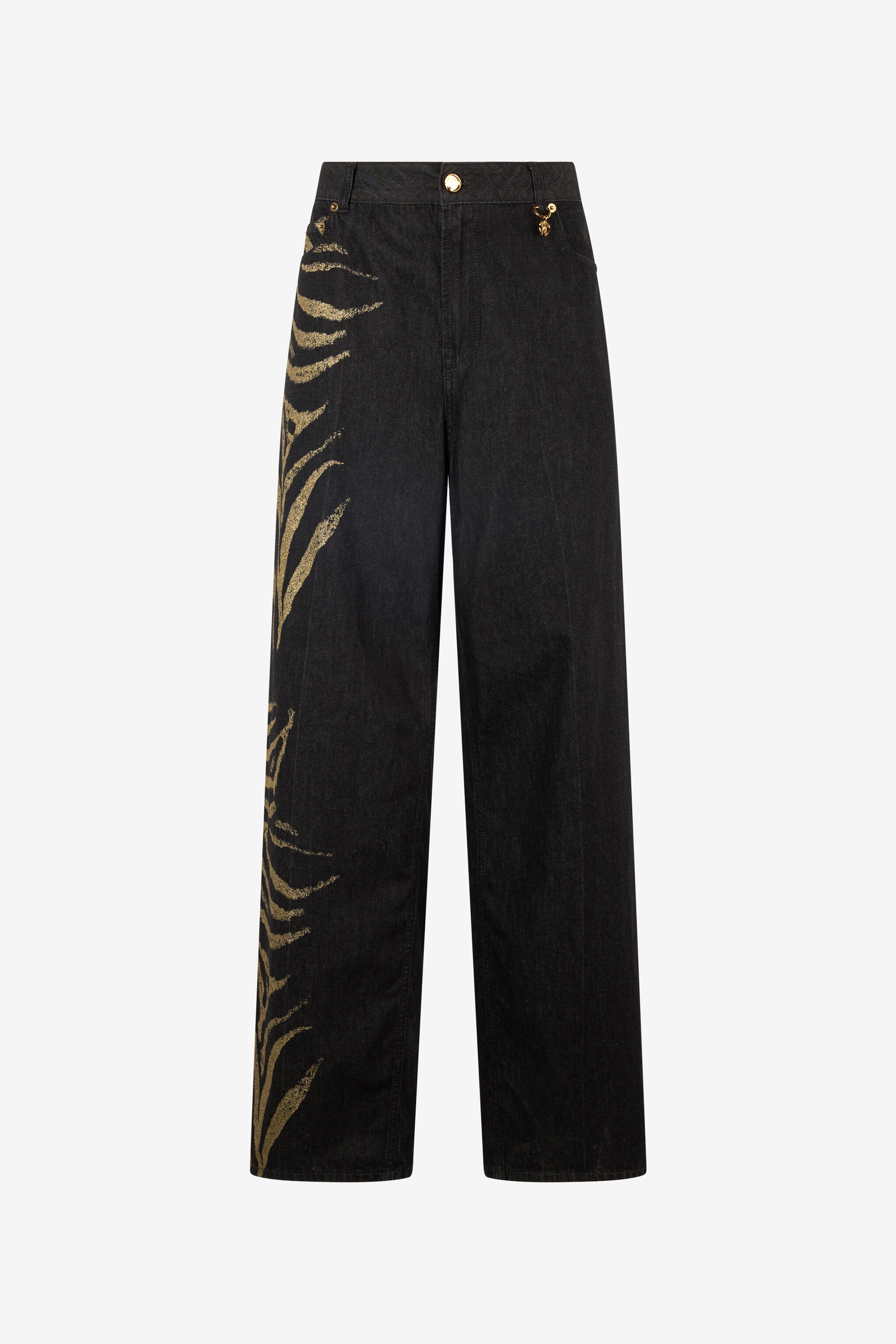 Jeans With Zebra Print On Side in Black/Gold for Women | Roberto