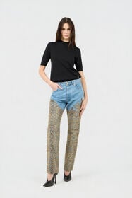 RC Wide Leg Denim Jeans With Baby Jaguar Print DARK BLUE WQJ210-VT003
