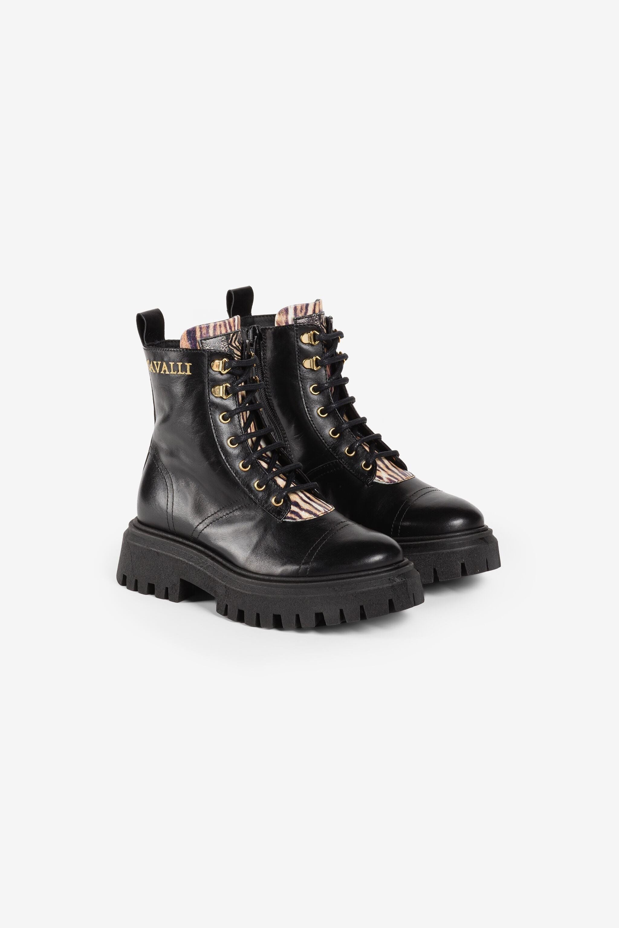 JU Logo-Embroidered Combat Boots JU Logo-Embroidered Combat Boots Black PJS001-PZ085