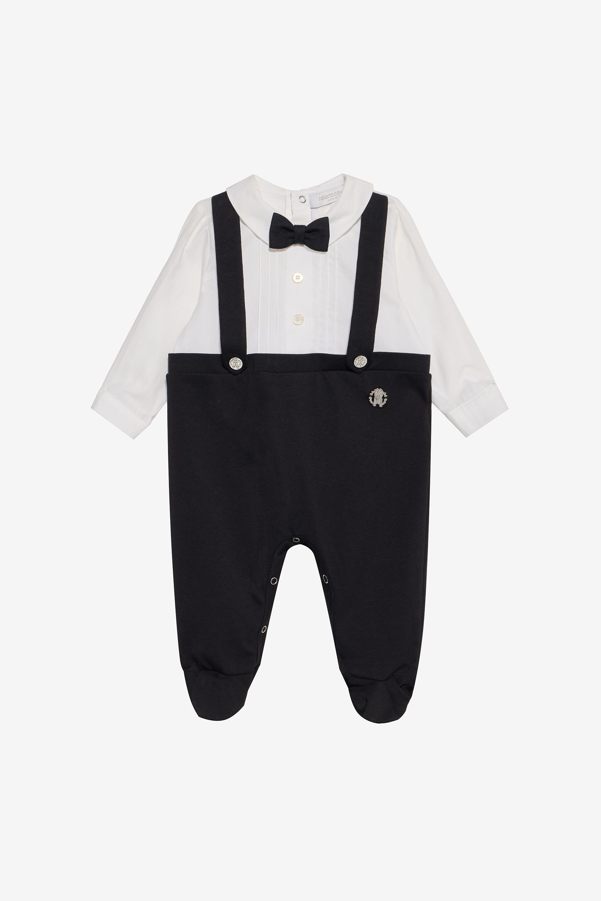JU Schwarzer und weißer Strampler mit Fliege WHITE/BLACK XJT81Q-JD001