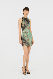 RC Kimono Print Sequined Mini Dress GREEN/BLACK XQT170-VXT25