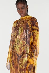 RC Silk Caftan Dress With Amber Print Sequins Yellow VKT145-VXP74