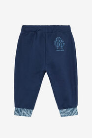 JU Pantalon De Sport Avec Bandes Contrastantes Et Monogramme RC Bleu foncé UJT212-CF050