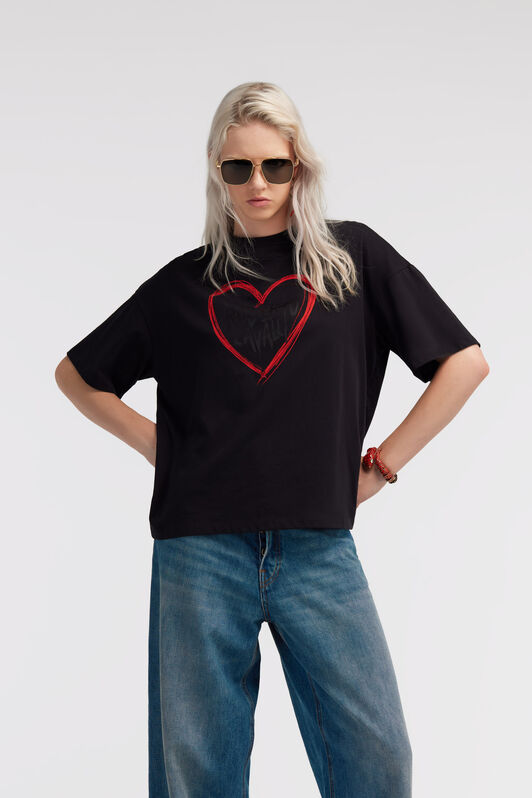 RC Schwarzes T-Shirt mit Herz-Logo Schwarz SKT62C-JD062
