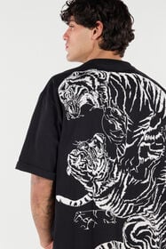 RC T-Shirt En Coton Avec Tigres Et Logo Noir VRT62E-JD060