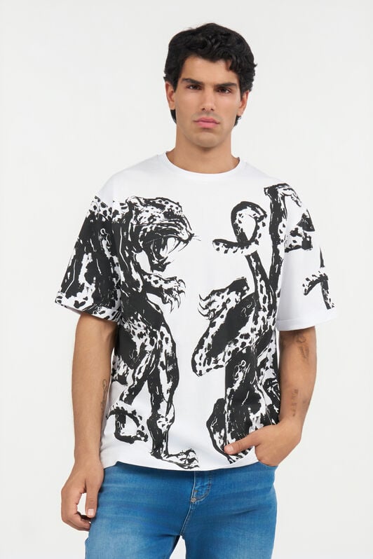RC White T-Shirt With Printed Tigers RC White T-Shirt With Printed Tigers WHITE QOT62A-JD060
