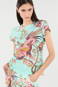 RC T-Shirt With Oriental Bird Print Blue/Pink VKT61A-3DP76