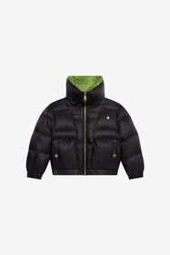 JU Schwarze Steppjacke mit grünem Jaguar-Print-Futter BLACK/G.V. XJT40T-5RS64