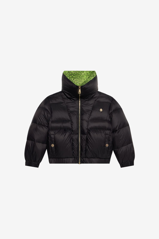 JU Schwarze Steppjacke mit grünem Jaguar-Print-Futter JU Schwarze Steppjacke mit grünem Jaguar-Print-Futter BLACK/G.V. XJT40T-5RS64