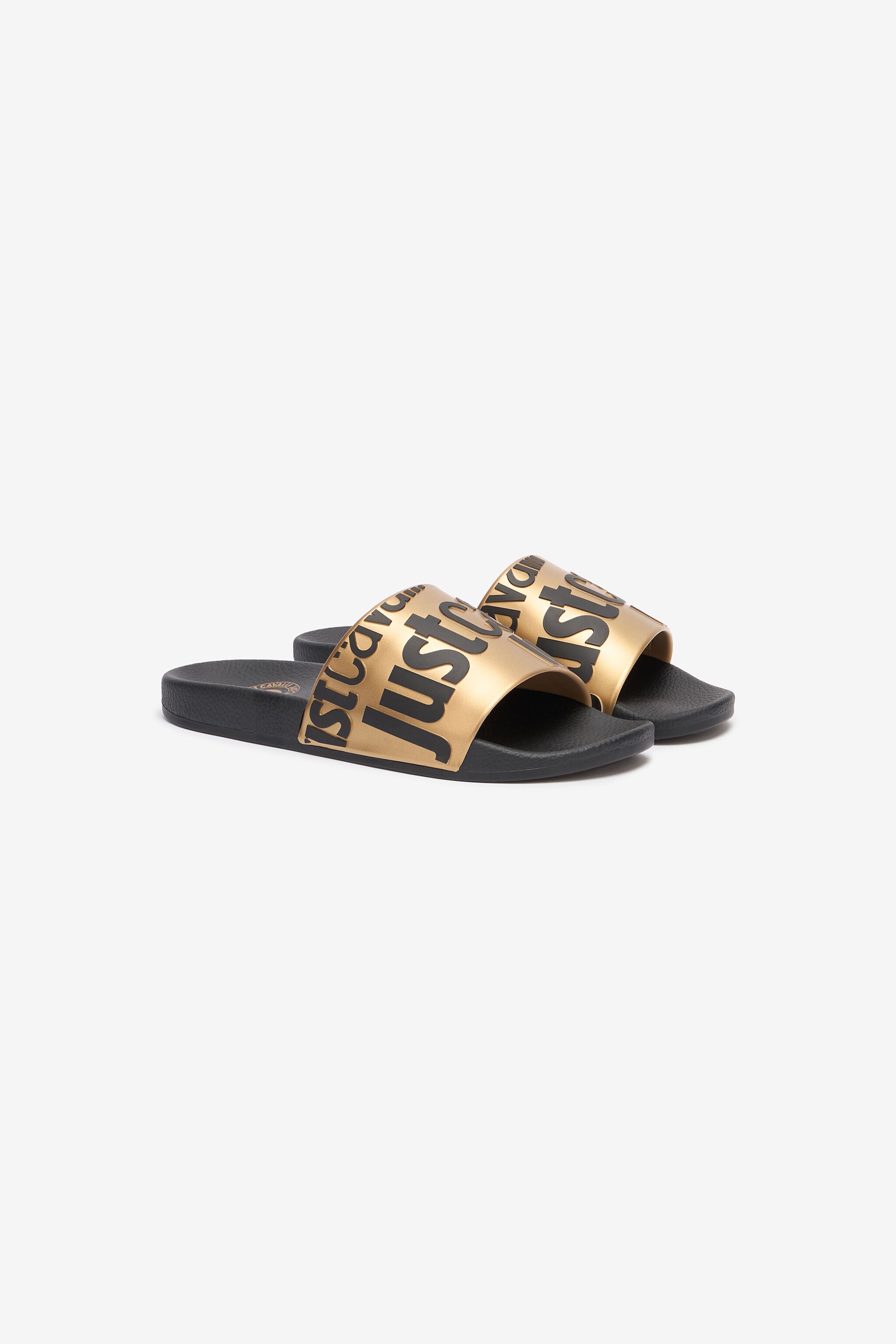JC Slipper Mit Schriftzug Und Goldfarbenem Querriemen JC Slipper Mit Schriftzug Und Goldfarbenem Querriemen Schwarz/Gold UFS043-UF365