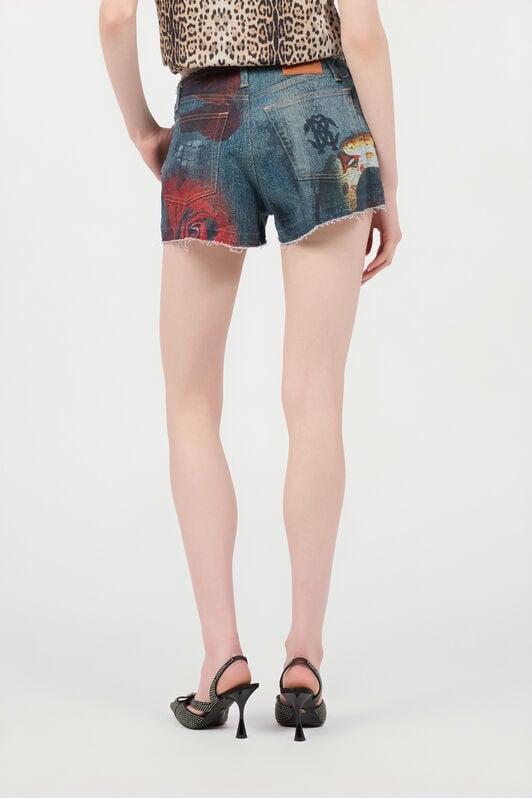 RC Denim Shorts With Roses And Snakes RC Denim Shorts With Roses And Snakes Red UKJ224-VMN88