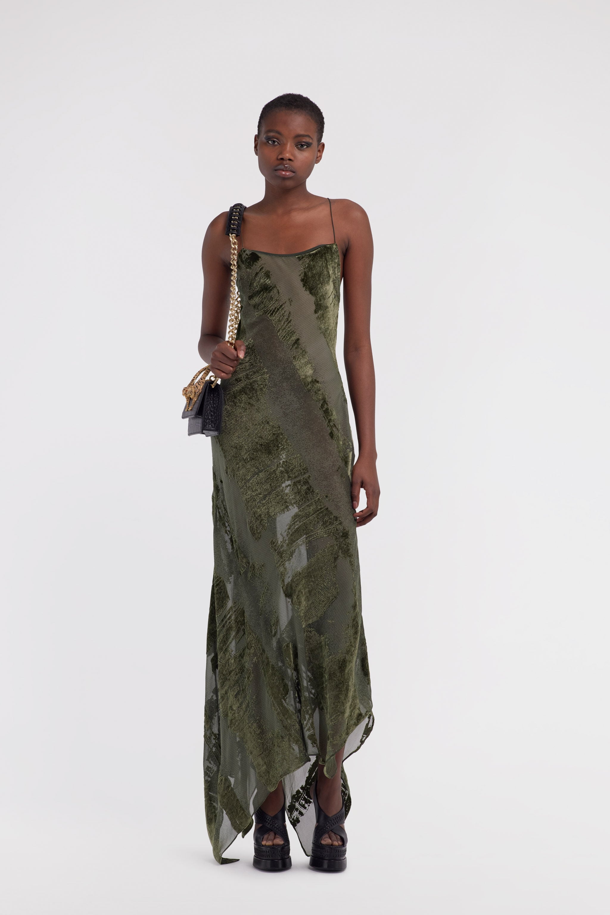 RC Long devore dress Dark green SKT160-VL041