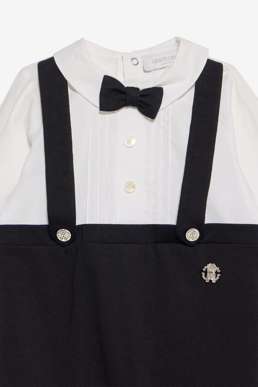 JU Schwarzer und weißer Strampler mit Fliege WHITE/BLACK XJT81Q-JD001