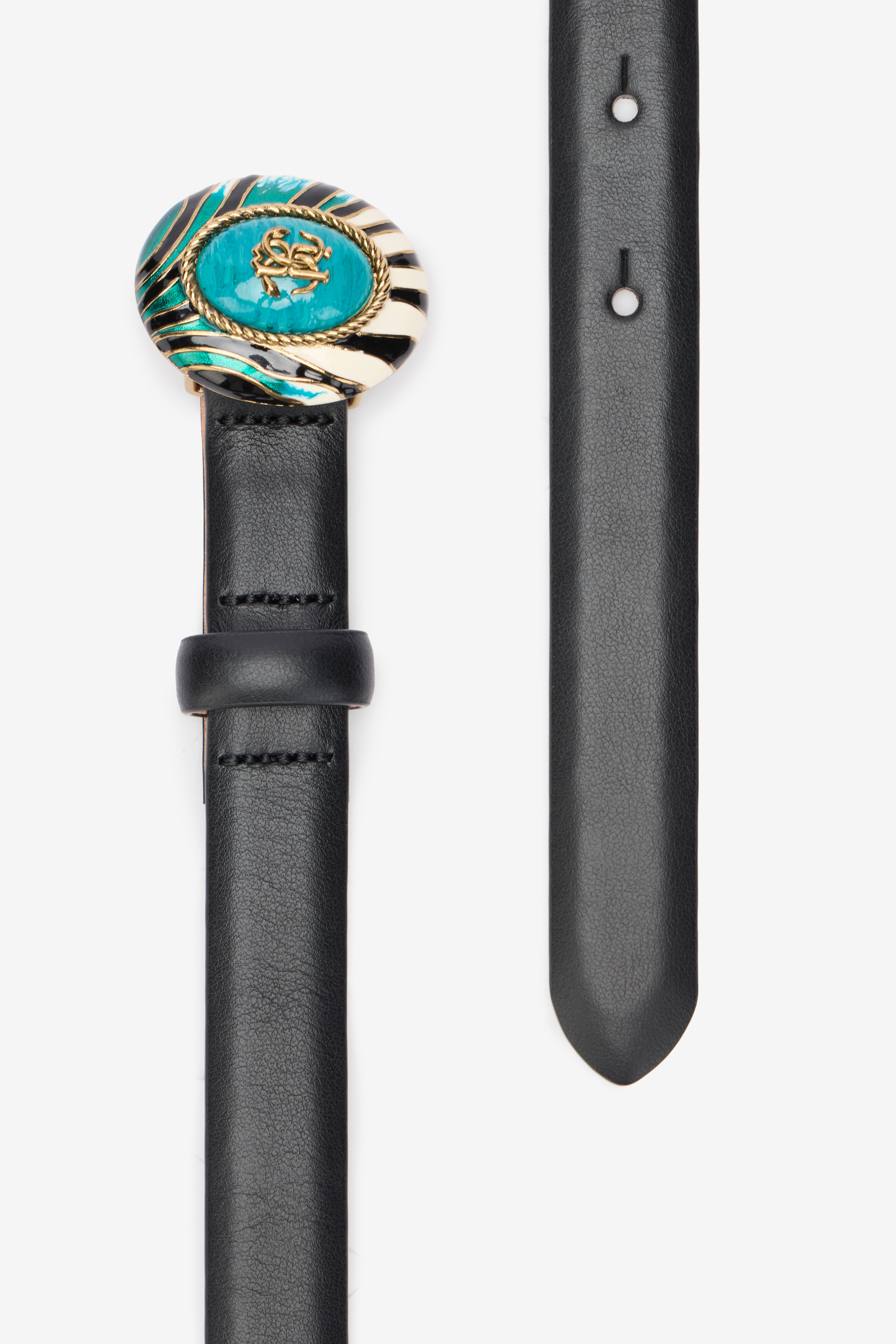 RC Cintura Fashion Nera Fibbia Monogram RC Smaltata RC Cintura Fashion Nera Fibbia Monogram RC Smaltata Azzurro VKC001-PZ796