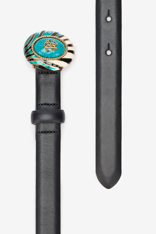 RC Cintura Fashion Nera Fibbia Monogram RC Smaltata RC Cintura Fashion Nera Fibbia Monogram RC Smaltata Azzurro VKC001-PZ796