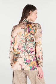 RC Silk Shirt With Oriental Bird Print Ivory/Pink VKT704-TYP76