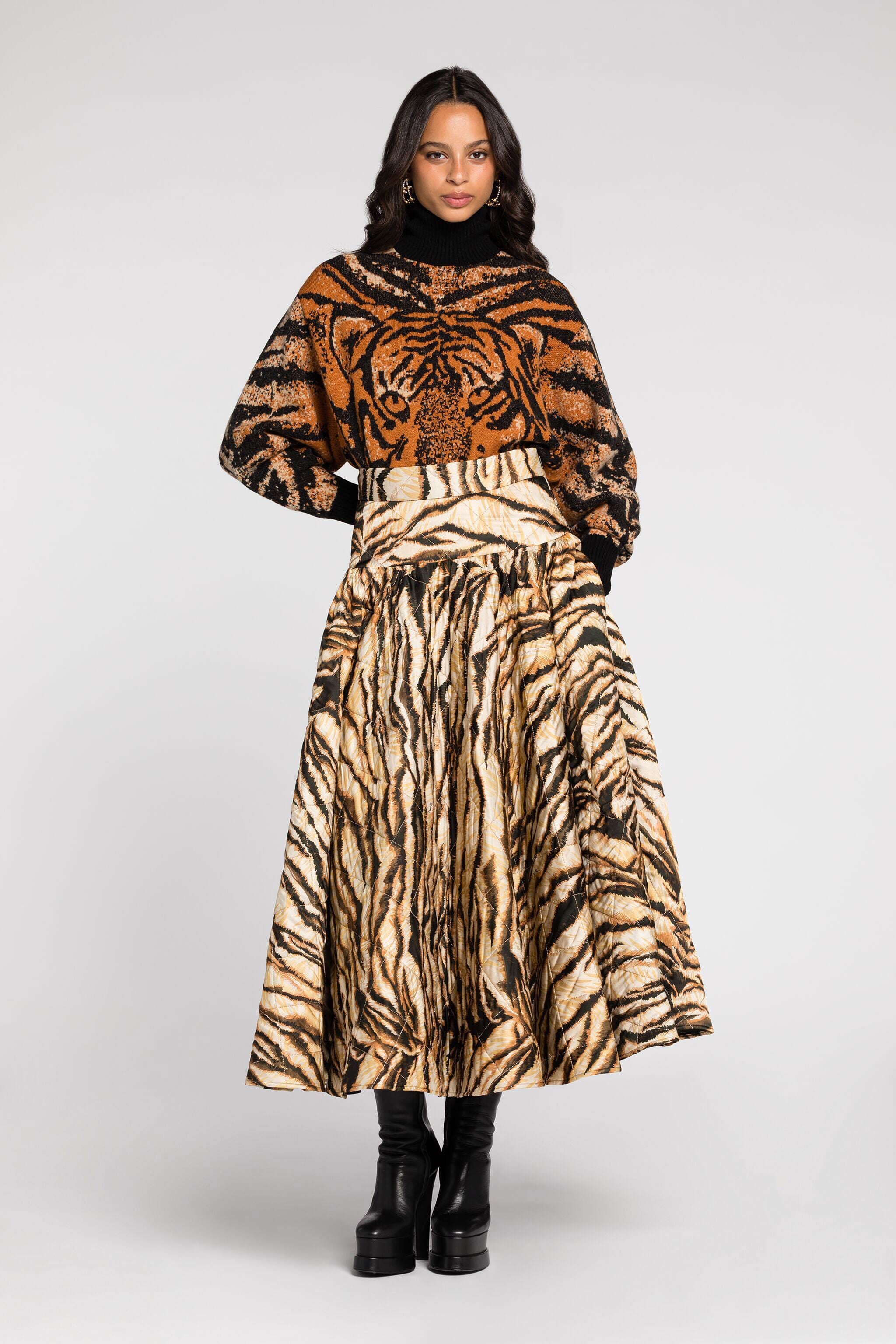 RC Rock mit Steppmuster und Tiger-Print RC Rock mit Steppmuster und Tiger-Print NATURALE RKR311-RYH36