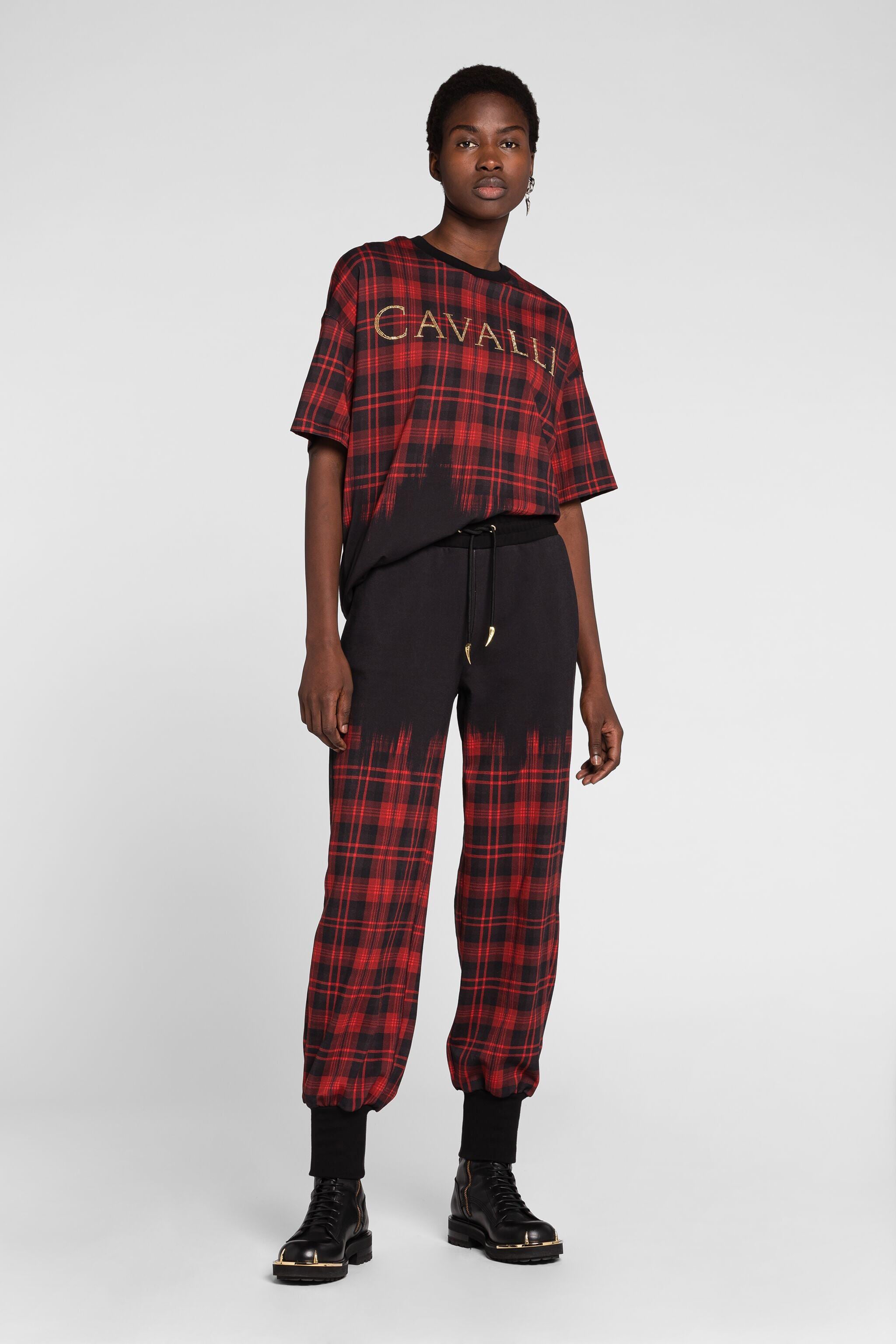 RC T-Shirt aus Baumwolle mit Tartan-Print RC T-Shirt aus Baumwolle mit Tartan-Print Schwarz/Rot PKT62G-JPE62