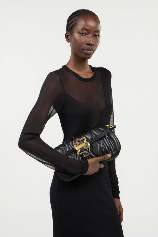 JC Black Quilted Shoulder Bag with Snake Buckle BLACK UFB028-UF397