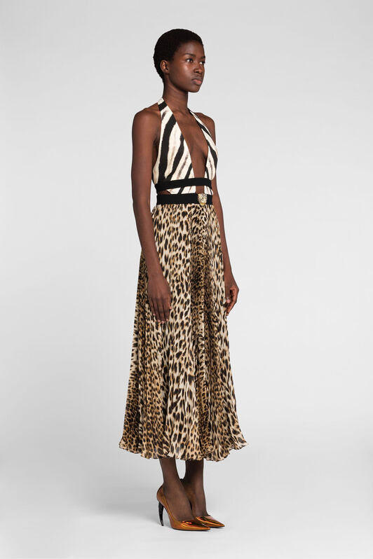 RC Jaguar-Print Silk Dress NATURALE OQT121-CTD02