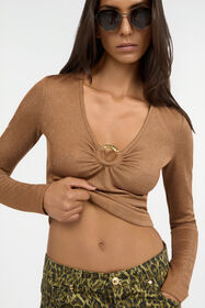 JC Bronze Lurex Crop Top With Ring Detail BRUNETTE VFT212-VF335