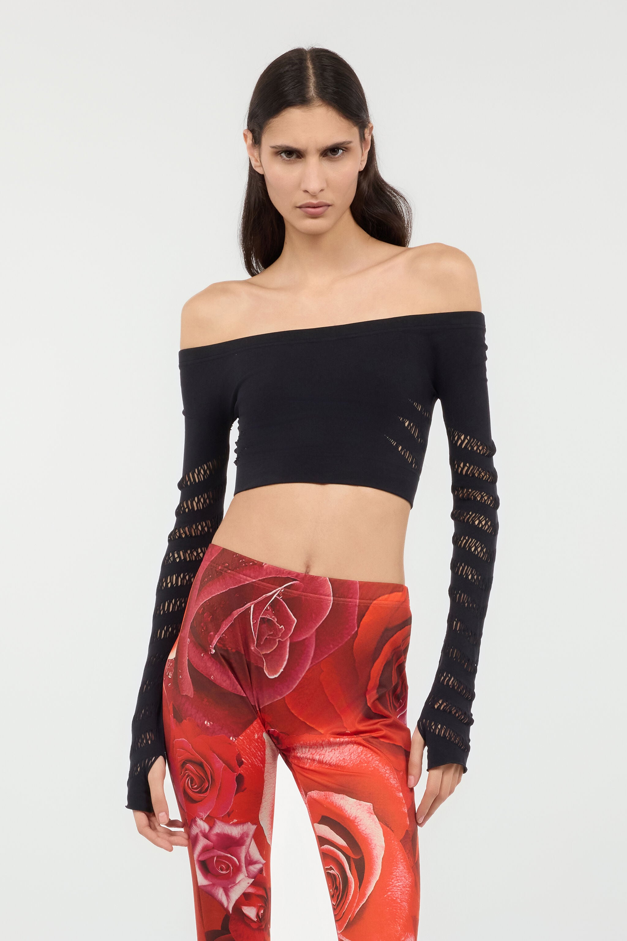 RC Crop Top With Openwork Zebra Design RC Crop Top With Openwork Zebra Design Black UKT631-MA001