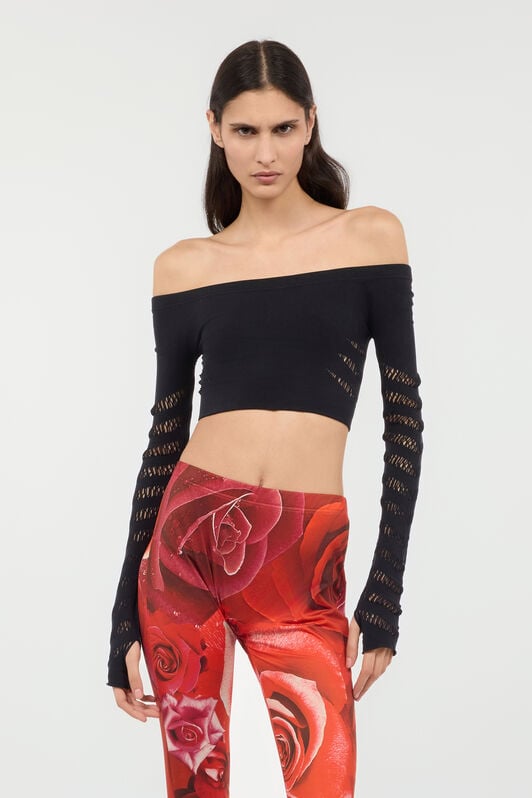 RC Crop Top With Openwork Zebra Design RC Crop Top With Openwork Zebra Design Black UKT631-MA001