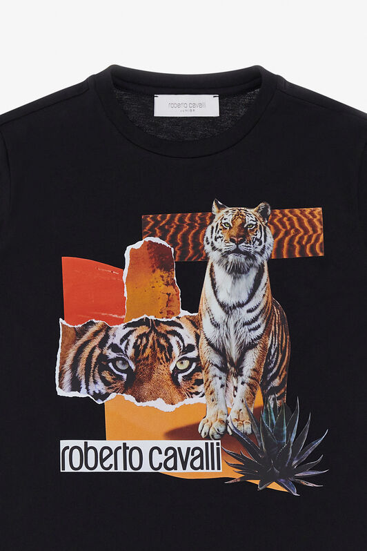 JU T-shirt con stampa tigre e logo Nero TJT60K-JD001