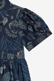 JU Cotton Dress With Marine Print And Flounce Dark blue UJJ100-DYO39