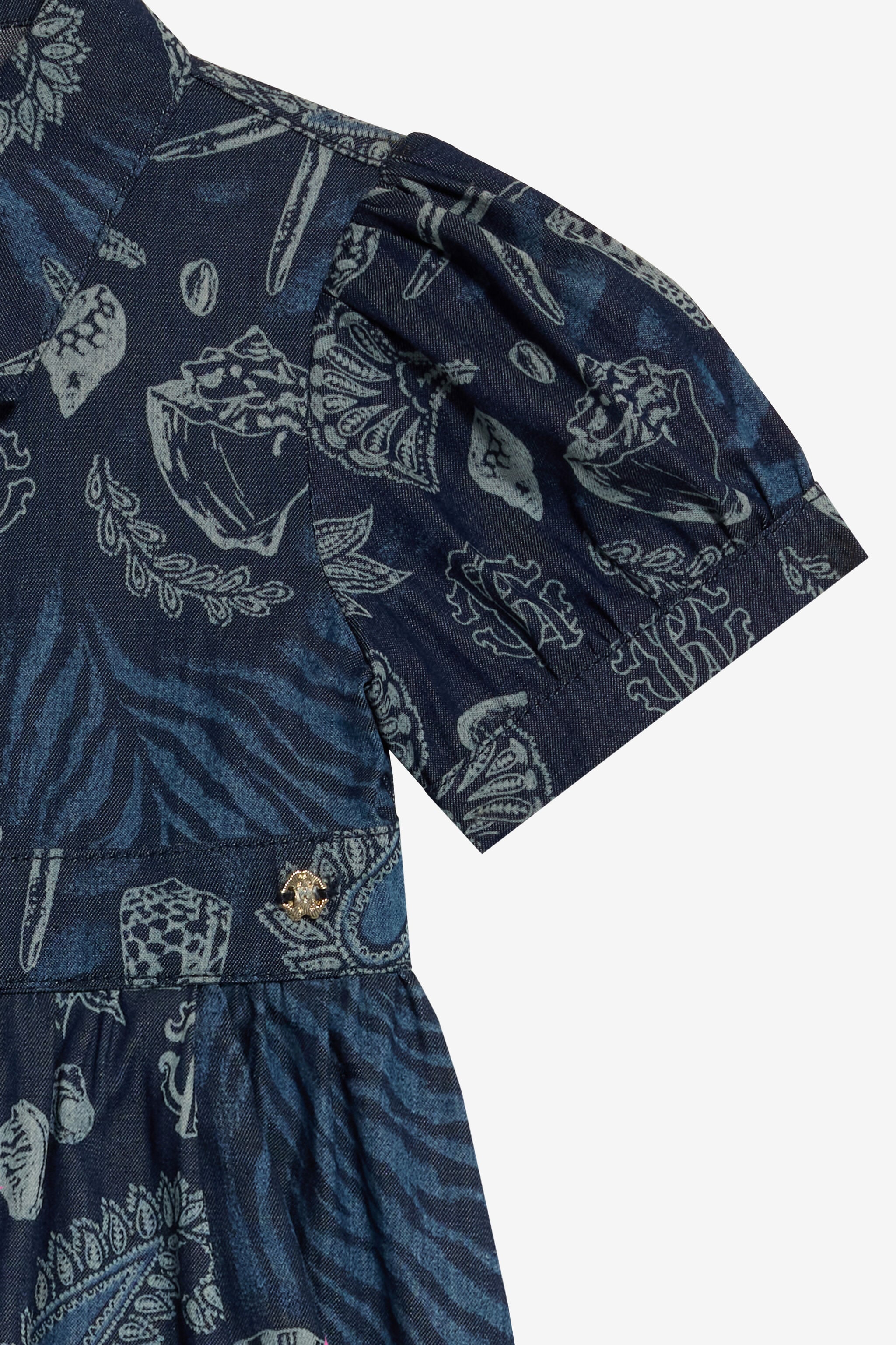 JU Vestido De Algodón Estampado Marino Y Volante Azul oscuro UJJ100-DYO39
